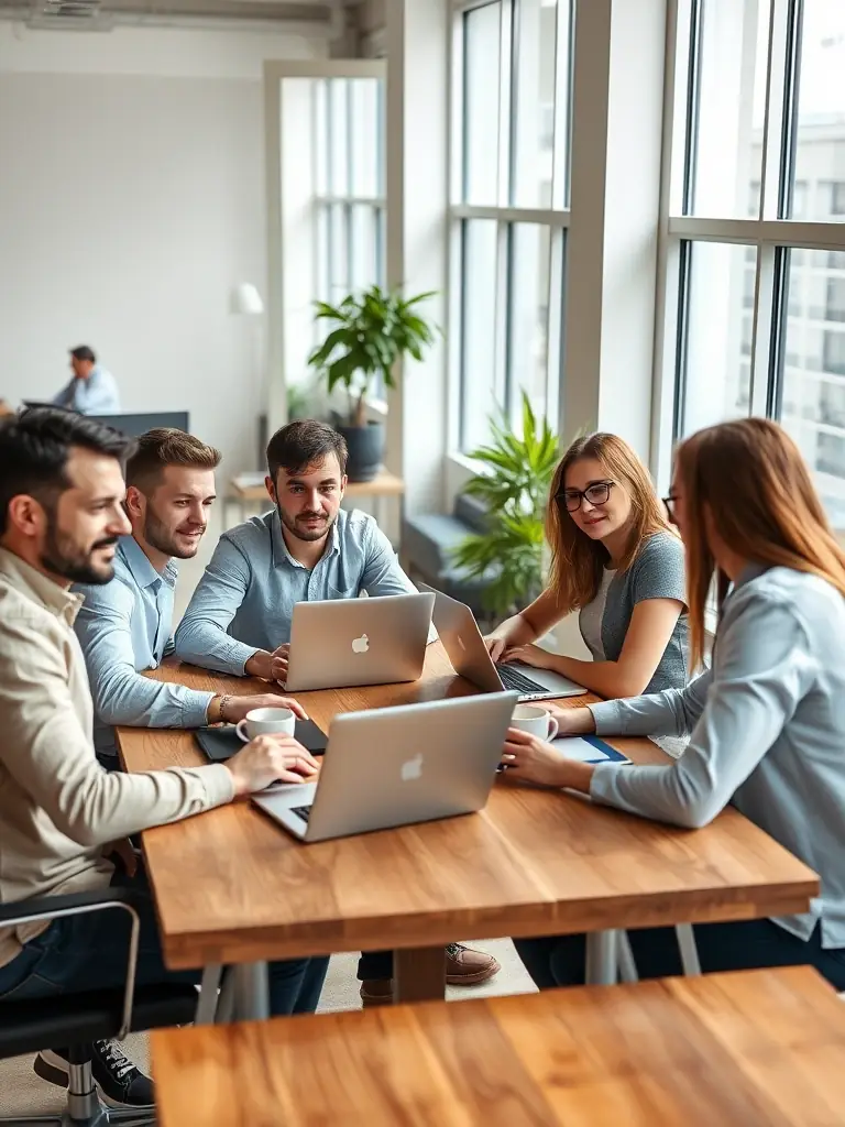 A diverse team of web developers collaborating on a project, showcasing the expertise and dedication behind Gentleman's services.